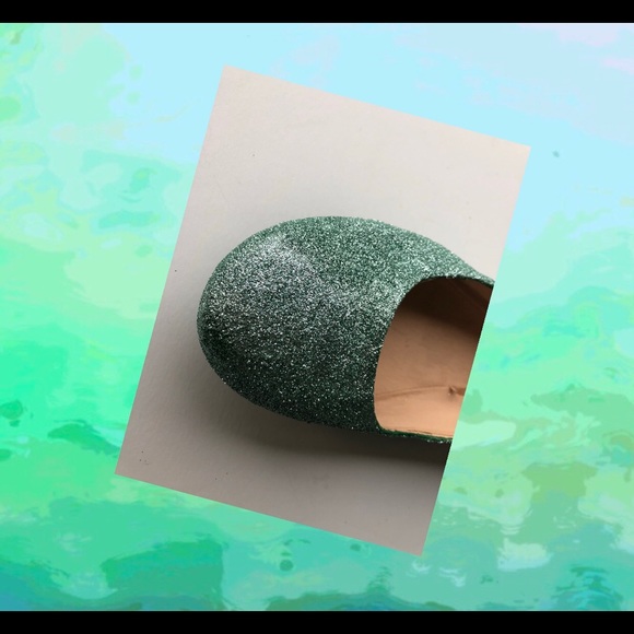 Women’s Custom Mint Green Shimmery Glitter Flats - Picture 3 of 8